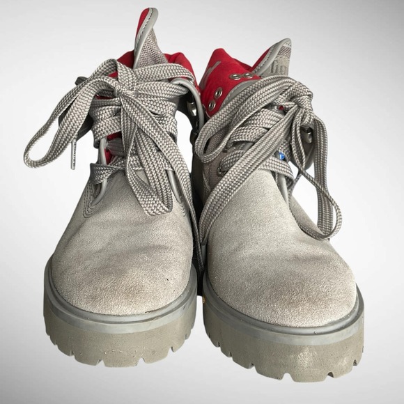 Timberland Carnaby Fold-Down Grey Red Boots Womens Size 6 Waterproof Minimalist - Picture 5 of 9